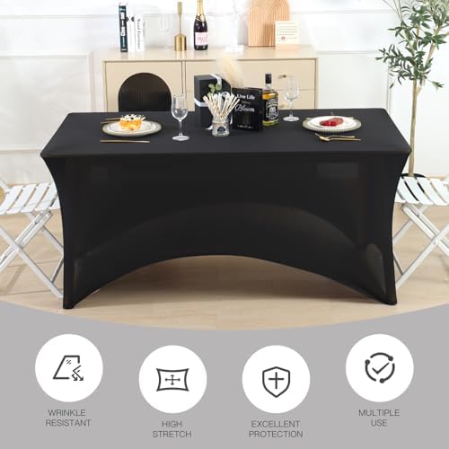 Fixwal 6 Pack 6FT Black Tablecloth Rectangle Spandex Fitted Table Cover - Image 5