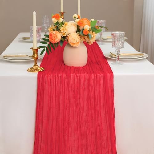 Snowkingdom Red Cheesecloth Table Runner 120 Inch Sheer Gauze Wedding Decor - Image 2