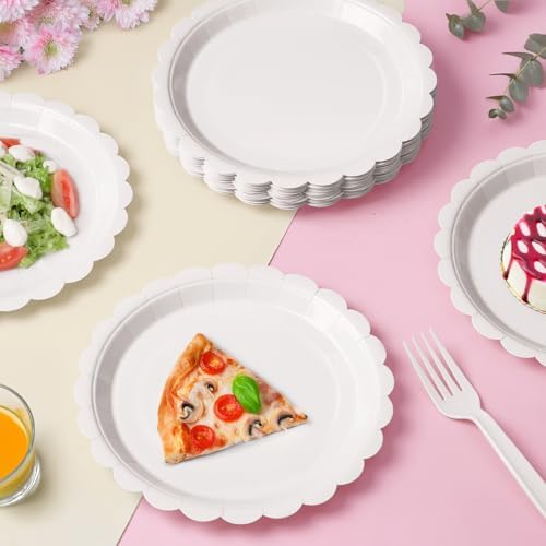 105PCS White Paper Plates & Napkins Set,7inch Scallope,with Forks - Image 6