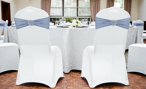 MDS Pack of 125 Spandex Chair Sashes for Wedding Party & Event – Dusty Blue - Image 6