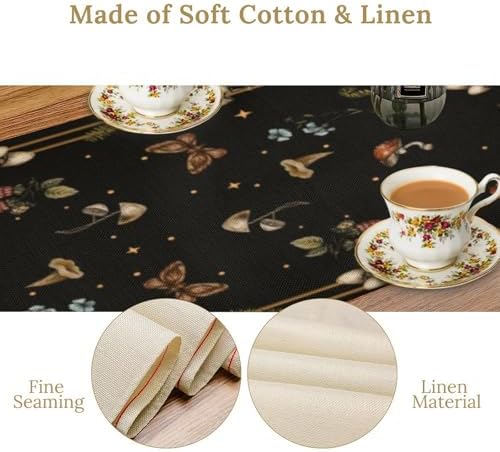 Moon Moth Mushroom Table Runner Moonlit Floral Seasonal Spring Autumn Gothic Tarot Dinner Runner for Farmhouse Kitchen Dining Table Holiday Party Decoration 13"x108" - Image 5