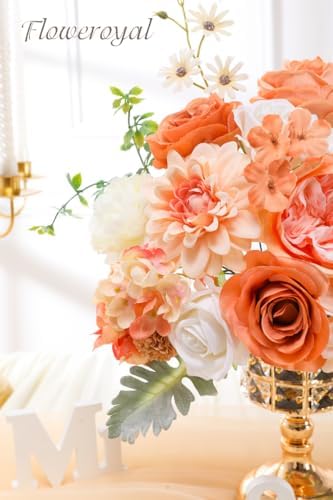 Floweroyal Artificial Flowers Combo Champagne Flowers Mix Silk Flowers Dahlia Roses with Stems for DIY Wedding Bridal Bouquets, Baby Shower, Floral Arrangement, Table Centerpieces, Home Decorations. - Image 2