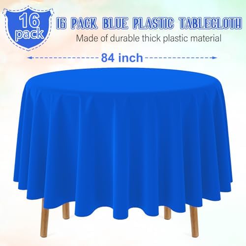 16 Pack Blue Plastic Tablecloth for Round Tables, Premium Decorative Blue Disposable Table Cloths for Parties, Bulk Round Party Table Cover for Birthday Wedding Anniversary Graduation, 84 Inch - Image 2