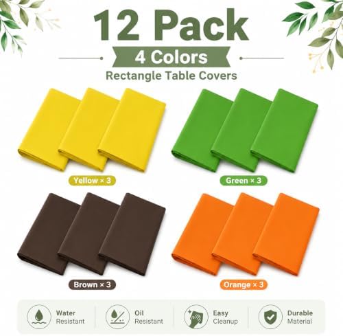 12 Pcs Fall Plastic Tablecloths, Yellow Orange Green Coffee - Image 3