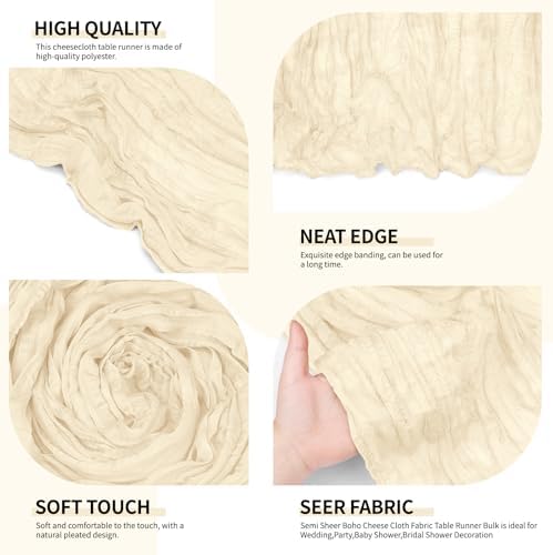 12 Pack Ivory Cheesecloth Table Runner 10Ft, Gauze Table Runners 21.5 x 120 inch,Semi Sheer Cheese Cloth Fabric Runner Bulk for Wedding,Party,Baby Shower,Bridal Shower - Image 6