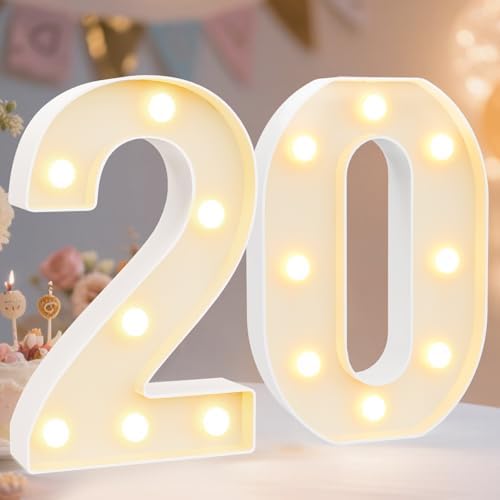 Pooqla 20th Birthday Decorations for Her Him, Light Up Number 20 for Party Table Decorations, 20th Birthday Gift for Women Men, Backdrop Wall Decor for 20th Wedding Anniversary Decoration by Pooqla