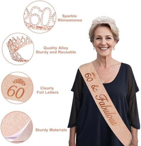 Juesly 60th Birthday Decorations for Woman, 51pcs 60 Year Old Party Set - Image 4