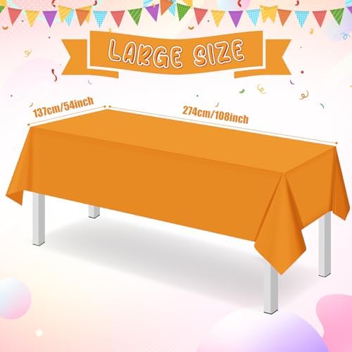 16 Pack Orange Plastic Tablecloth for Rectangle Tables, Premium Decorative Orange Disposable Table Cloths for Parties, Rectangle Party Table Cover for Birthday Fall Thanksgiving Graduation, 54x108Inch - Image 2