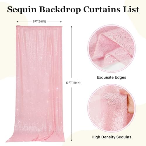PartyDelight Pink Sequin Backdrop Curtains 5x10ft 2 Panels - Image 2