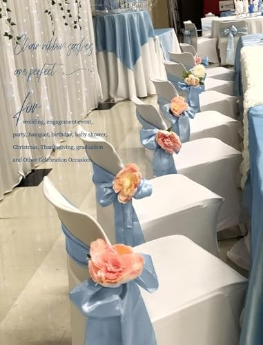 fani 60 PCS Satin Chair Sashes, 7x78 Inch, Dusty Blue - Image 6