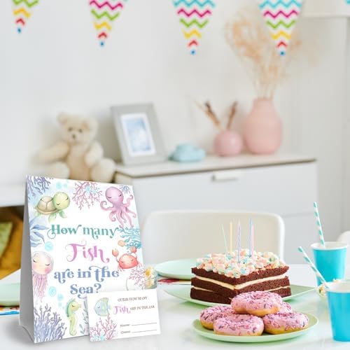 Sea You Soon Baby Shower Decorations,Under the Sea Guess How Many Baby Shower Game,Guess How Many Fish are in the Sea,Ocean Theme Birthday Party Game & Activities 50 Cards and Sign - Image 4