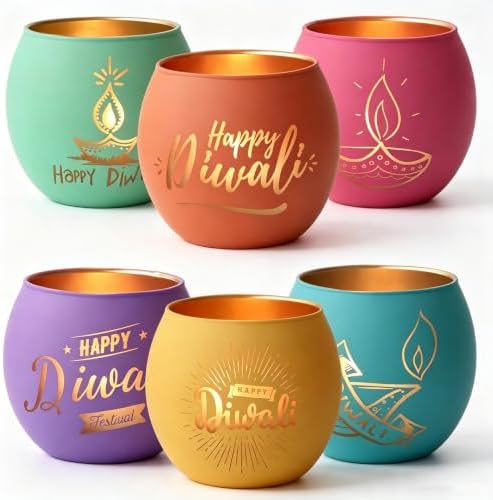 SHMILMH Happy Diwali Decorations for Home Candle Holder Diwali Gifts 6 PCS - Image 2