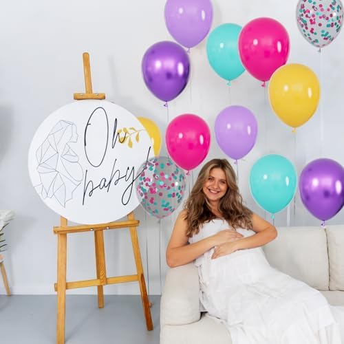 68Pcs Pink Purple Blue Balloon 12 Inch Confetti Balloons Yellow Teal Balloon for Kids Birthday Baby Shower Magic Theme Decoration Engagement Party Supplies. - Image 5