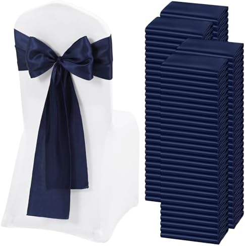 120 PCS Navy Blue Satin Chair Sashes, 7 x 108 Inch by REWOMC