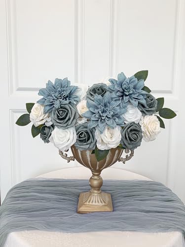 FACINOC Roses Artificial Flowers Dusty Blue Fake Flower with Stem Box Set - Image 6