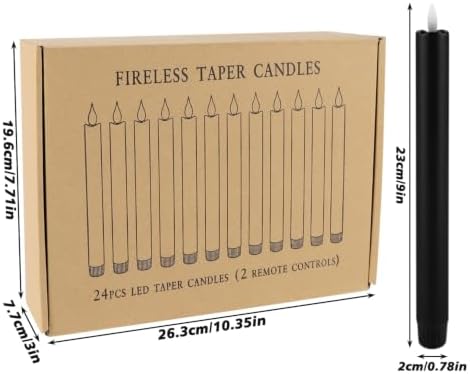 Black LED Taper Candles with Remote Timer, 24 Pack 9" Battery Operated Flameless Candles, 3D Flickering Flameless Taper Candles for Halloween Christmas Decor, Dinner Table Centerpiece, Wedding - Image 4