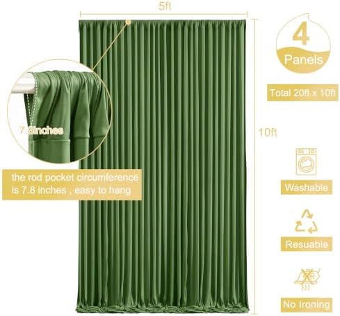 4 Panels Valley Green Backdrop Curtain for Parties Wrinkle Free Dark Green Photo Curtains Backdrop Drapes Fabric Decoration for Baby Shower Birthday Party Photography 20ft(W) x 10ft(H) - Image 5