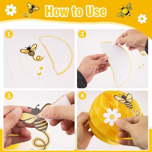 SUNBEAUTY Sunflower Party Decorations 3D Bee Honeycomb Hanging Decor Yellow Tissue Paper Flowers Birthday Yellow Sunflower Ceiling for Classroom Bulletin Board Wall Baby Shower Summer Garden Party - Image 3