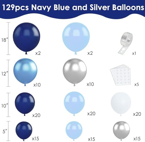 Navy Blue Silver White Balloons Arch Kit 129 Pcs - Image 4