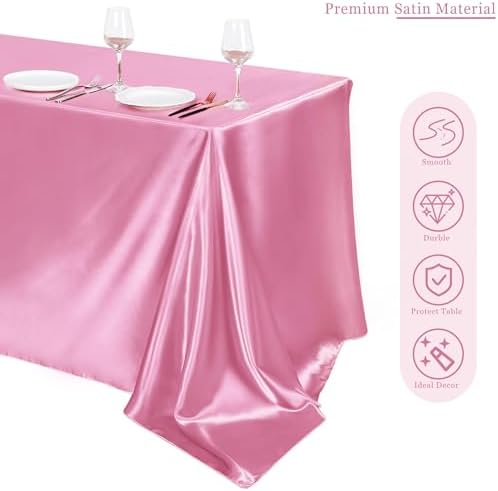 TURSTIN 8 Pack Pink Satin Tablecloth 102 x 58 Inch Overlay Table Cove - Image 4