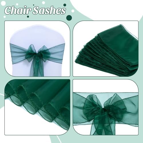 Pack of 10 Organza Chair Sashes for Wedding & Event Décor – Hunter Green - Image 4