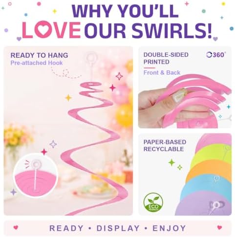 HonuGoGo Pastel Party Decorations, 48 Pc Whimsical Paper Swirl Streamers - Image 4