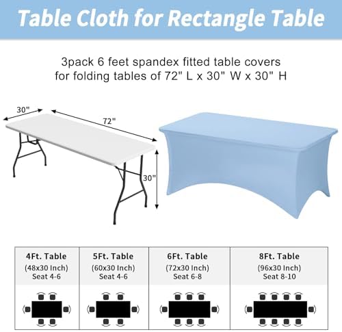 Fixwal 3 Pack 6FT Light Blue Tablecloth Rectangle Spandex Table Cover - Image 3