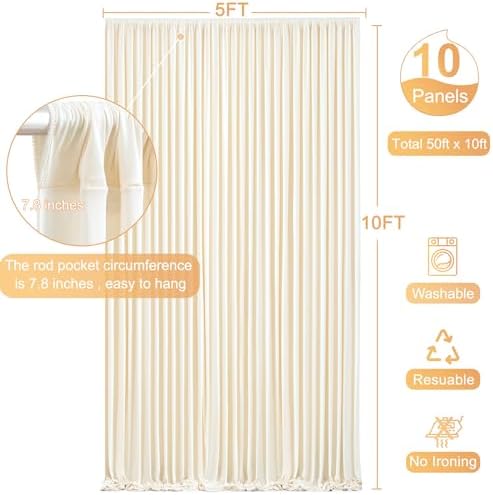 10 Panels Champagne Backdrop Curtain for Parties Wedding Baby Shower Wrinkle Free Photo Curtains Backdrop Drapes Fabric Decoration for Bridal Shower 50ft(W) x 10ft(H) - Image 5