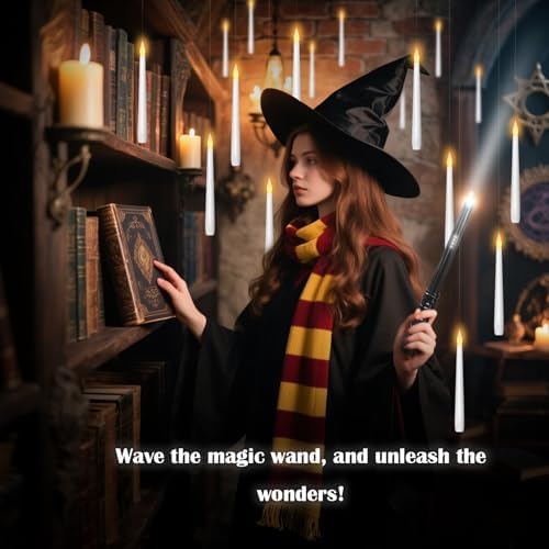 kakoya Flameless Floating Candles with Wand，30 Pcs Magic LED Hanging Taper Candles，Flickering Battery Operated Taper Candle with Wand Remote for Halloween Decorations Best Gift（White） - Image 2