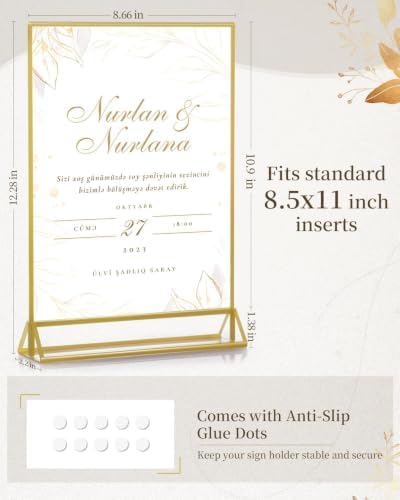 Dynta Acrylic Sign Holder 8.5x11 8pck Clear Table Display Stands Double Sided Table Sign Holders, Menu Holder for Wedding, Party, Office, Store, Home Use (Gold Frame) - Image 3