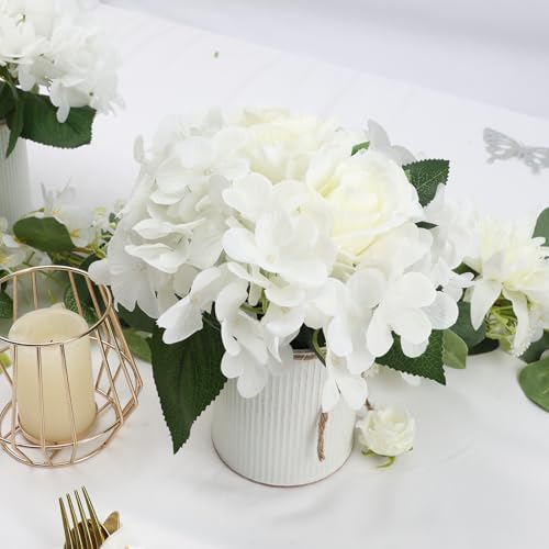 White Flower Table Centerpieces, Rose & Hydrangea, Set of 6 - Image 4