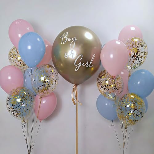 Balloons Pink and Blue, 60 Pack 12 Inch Pastel Light Pink Blue with Metallic Gold Confetti Balloons for Birthday, Gender Reveal, Baby Shower, Boy or Girl Party Decoration - Image 6
