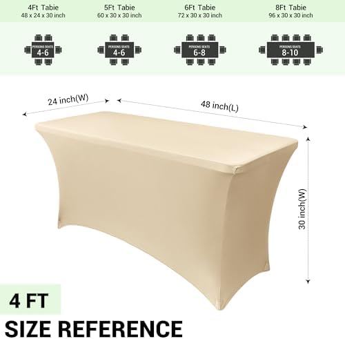 Obstal 4ft Stretch Spandex Table Cover, 2 Pack, Champagne - Image 4