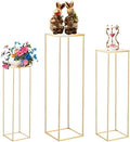 3PCS Cylinder Pedestal Stands for Parties, Square Gold Metal Plant Cylinder Stands for Party Flowers, Display Columns Pedestal Stand Cylinder Tables for Vases Birthday Party Decorations by Latywen