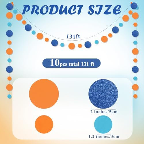 Outus 10 Pieces Orange,Blue Round Dots Garland Party Hanging Decor - Image 2