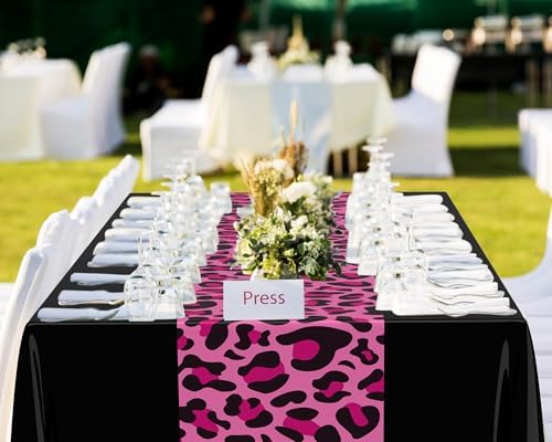 Buryeah 3 Pcs 54 x 108'' Plastic Disposable Leopard Tablecloth, Pink Black - Image 6
