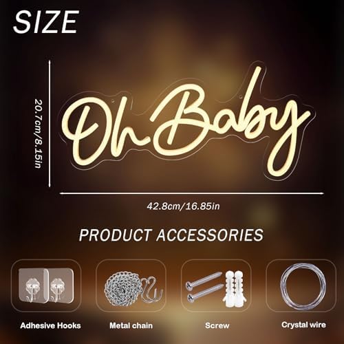Oh Baby Neon Sign for Backdrop, Dimmable Baby Shower LED Neon Lights - Image 6