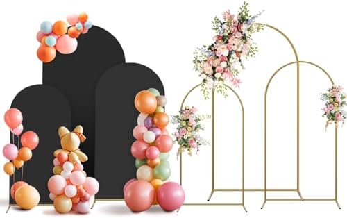 Arch Backdrop Stand and Cover Set, 3 Metal Balloon Arch Backdrop 4ft 5ft 6ft, Gold Arched Stand Frame for Wedding, Parties,Birthday, Backdrop Decorations (Black,4ft+5ft+6ft) by Holldoor