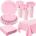 176 PCS Pink Party Decorations - Light Pink Scalloped Plates, Napkins, Cups, Cutlery, Tablecloth for Baby Shower, Wedding, Birthday Party Decorations, Serves 25 by Oigco