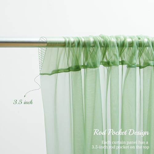 20x10ft Olive Green Tulle Backdrop Curtain with Lights String for Parites, Sheer Backdrop Curtains for Wedding Baby Shower Birthday Party Photo Shoot Decorations - Image 2