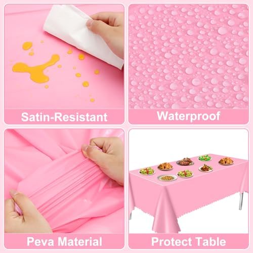NatNarr 6 Pcs Plastic Pink Tablecloths, Scalloped Rectangle Table Cloths - Image 4