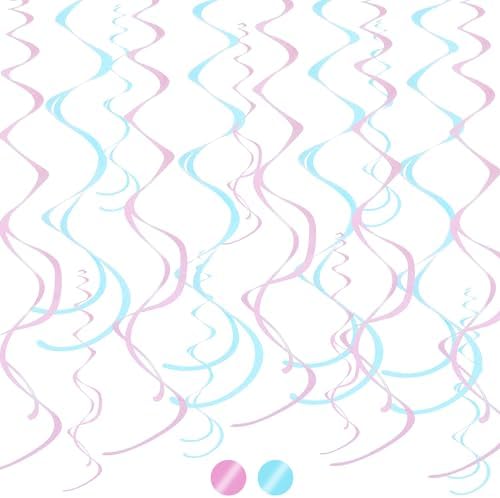 BEISHIDA 24Pcs Matte Pink Blue Hanging Swirls Gender Reveal Decor by Beishida