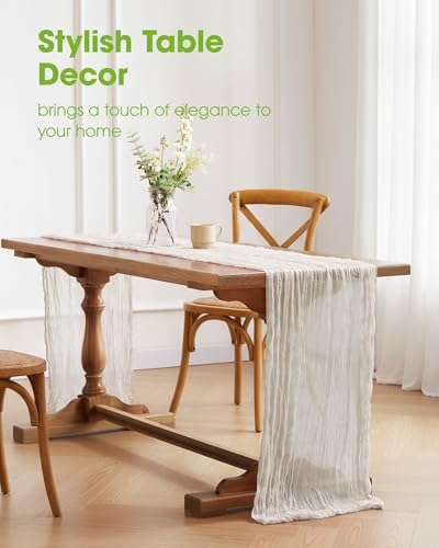 Pureegg 2 Pack Cheesecloth Table Runner 120 Inch Ivory - Image 2