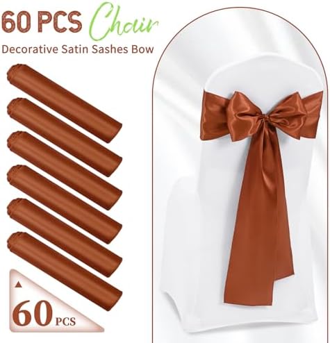 60 PCS Terracotta Satin Chair Sashes, 7 x 108 Inch - Image 2