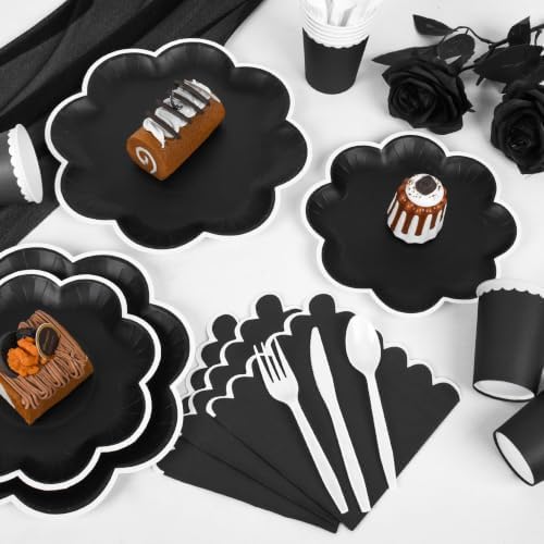 350 Pcs Halloween Black and White Plates and Napkins Set, Serve 50 Guests - Image 3