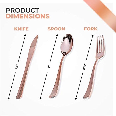 Rose Gold Plastic Silverware Set (160 Bulk Pack) Disposable Cutlery Utensils, 80 Forks, 40 Knives, 40 Spoons, Heavy Duty Rose Gold Flatware For Holidays, Parties, Dinners, Weddings, and Occasions - Image 6
