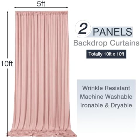 10x10ft Wrinkle Free Dusty Pink Backdrop Curtains for Parties, 2 Panels 5x10ft Silky Polyester Photo Backdrop Drapes Back Drop Cloth Drapery for Wedding Birthday Photography Background - Image 5