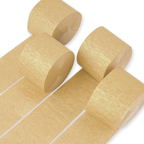 PartyWoo Pearl Gold Crepe Paper 4pcs 328 FT Pearl Gold Streamers by PartyWoo