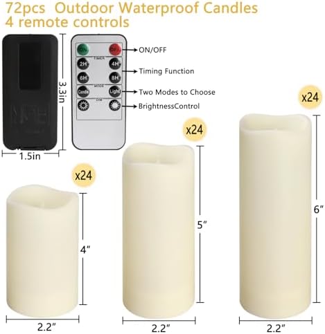 72-Pack Realistic Flameless LED Candle, Battery Operated with Remote Control, 3D Flame Pillar Timer Funtion Melted Top Safe,Perfect for Indoor/Outdoor Decor,Wedding,BBQ and Gift. - Image 6