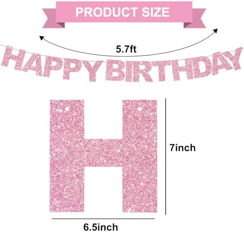 BEISHIDA Pre-Strung Glitter Pink Happy Birthday Banner Party Sign Decor - Image 2